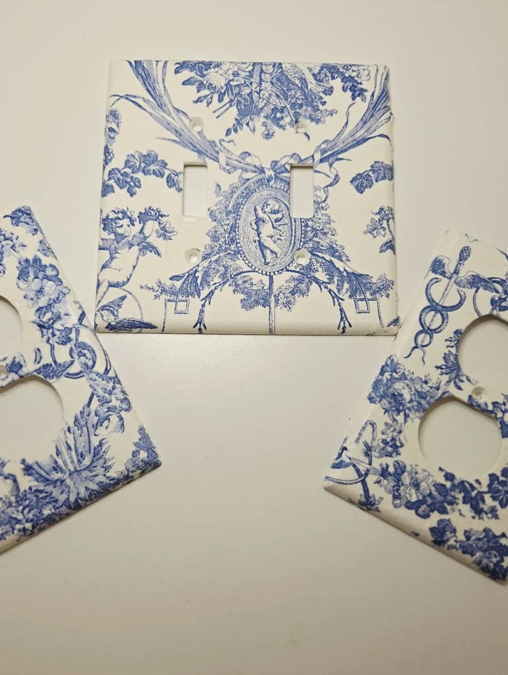 Blue Toile Decorative Light Switch Plate and Outlet Cover Set - Home Wall Decor